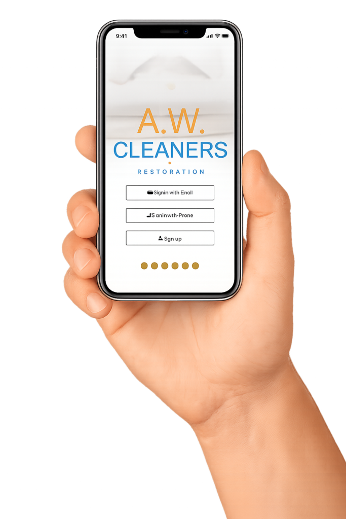 A.W. Cleaners mobile sign-up.